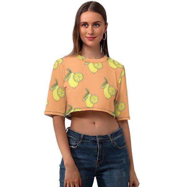 

women's t-shirt lemon crop tshirt short-sleeve woman t shirt summer fashion o neck printed polyester, White