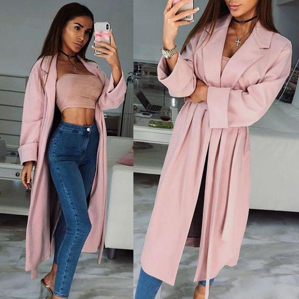 

women's trench coats autumn women classic long coat with belt ladies business pink slim outwear windbreaker jacket cardigan, Tan;black