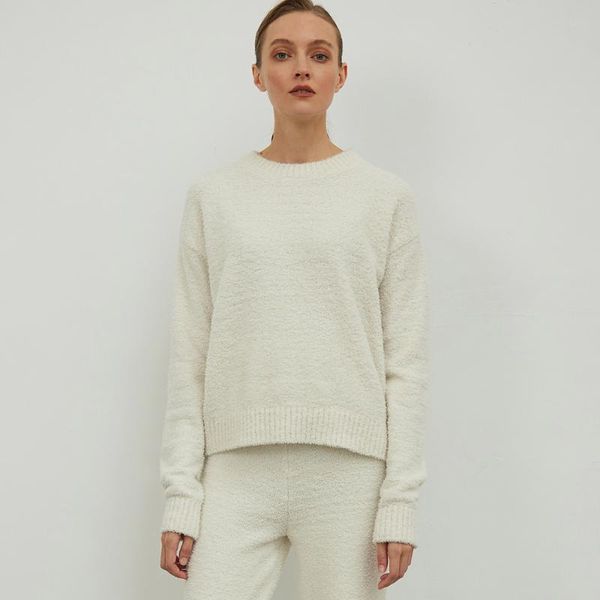 

women's two piece pants knitted suit, White