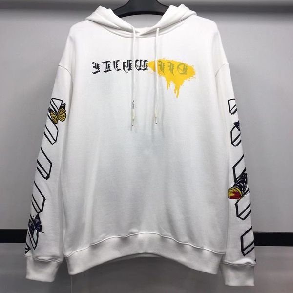 

early spring 2021 new high edition quality off butterfly embroidery arrow print hooded sweater, Black