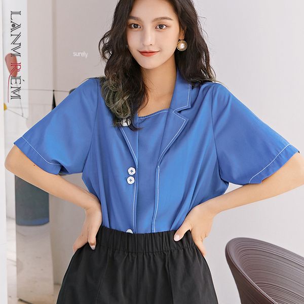 

women blue big size blouse lapel short sleeve loose fit lady shirt fashion summer arrivals 2e1840 210507, White