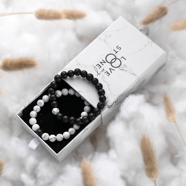 

beaded, strands 2pcs/set couples distance bracelet classic natural stone white and black beaded bracelets for men women friend