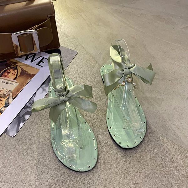 

sandals 2021 women's flat shoes strap pearl transparent beach roman, Black