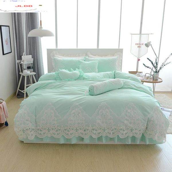 

bedding sets elegant set flower print duvet cover ruffle lace bed skirt princess wedding bedroom textile pastoral style 4pcs/set