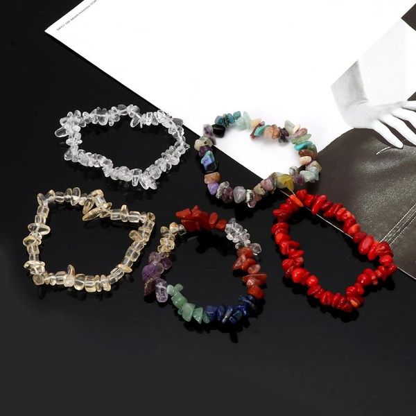 

charm bracelets 5pcs 7 chakra healing irregular natural gemstone chip set for women y5jd, Golden;silver