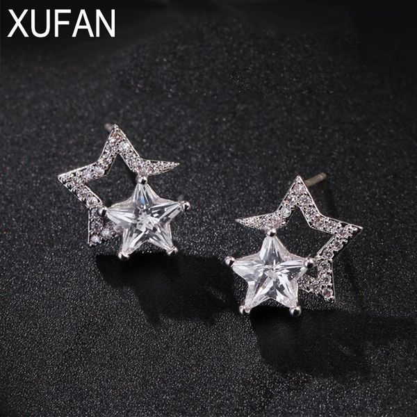 

stud shining trendy cubic zirconia star earrings luxury clear crystal hollow for women fashion jewelry girls, Golden;silver
