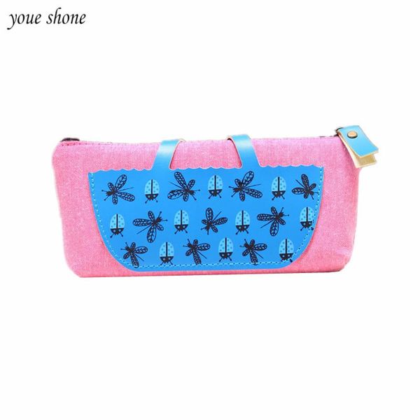 

korean stationery pencil case pu and canvas stitching bag students supplies box office school bags