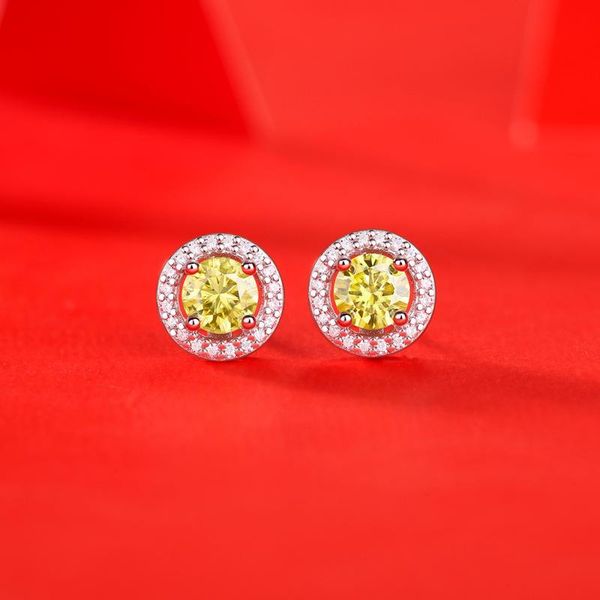 

stud passed diamond test excellent moissanite golden round bag earrings 925 sterling silver women luxury engagement dinner jewelry, Golden;silver