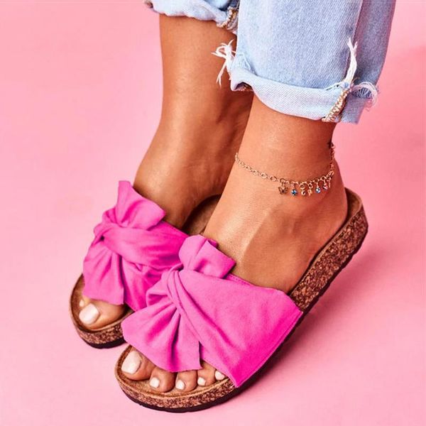 

women sandals candy color flat summer shoes bow-knot slippers slip on chaussure femme footwear, Black