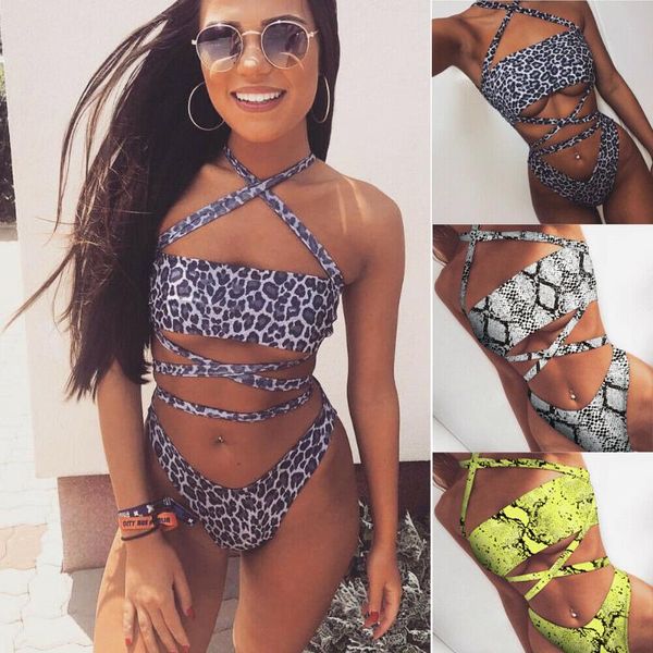 

women one-piece suit high waist monokini push-up padded bra bandage bandeau bikini swimsuit beach swimwear bathing suits