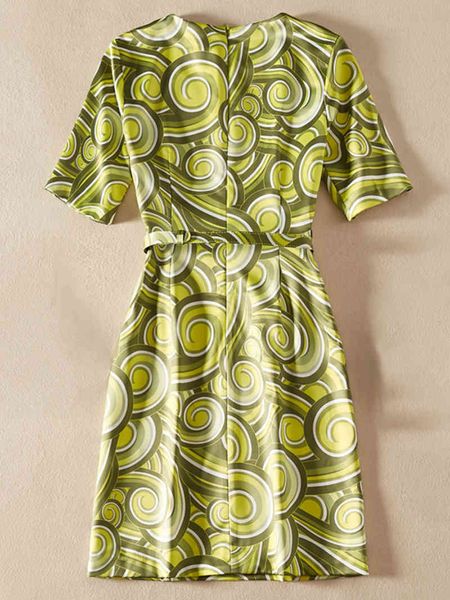 

Casual Dresses Geometric female print hemmed dress in short sleeves, casual with a belt VXTN, Black;gray