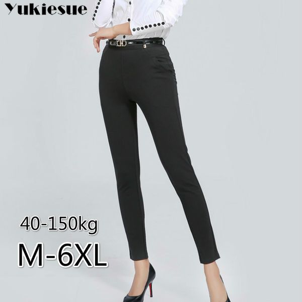 

high waist pants capris for women skinny slim women's pencil female trousers workwear ol office formal plus size 6xl 210518, Black;white