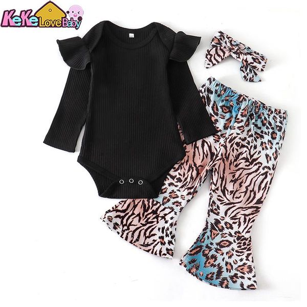 

clothing sets born baby girl clothes set cotton long sleeve black romper leopard pants headband 3pcs infant toddler outfits, White