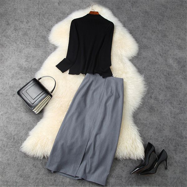 

fall female suit piece defines sweater and pencil skirt, Black