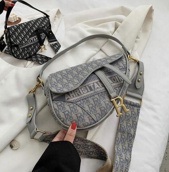 

2color women fashion vintage designers saddle handbags ladies embroidery letters print saddles houlder messenger single shoulder bags luxury, Black