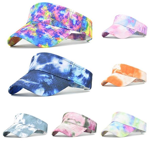 

wide brim hats tie dye visor hat summer women's baseball caps adjustable size beanies beach breathale empty cap outdoor sports, Blue;gray