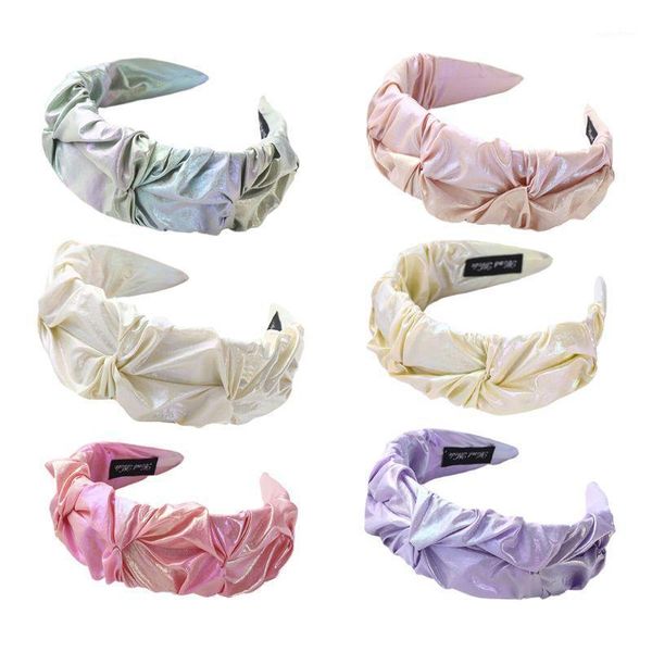 

womens holographic shiny headband ruched shimmer candy colored wide hair hoop 1