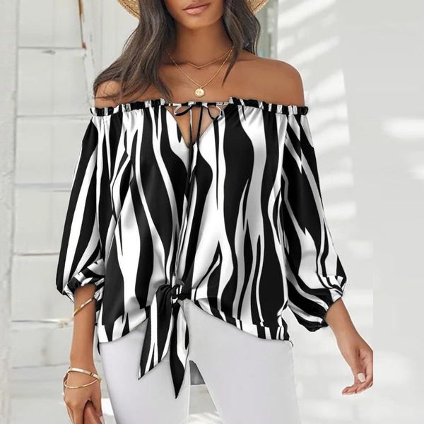 

women's blouses & shirts women off shoulder elegant ruffles half sleeve bowknot blouse summer plus size striped shirt tee blusas, White
