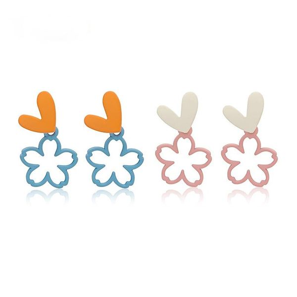 

dangle & chandelier vsnow sweet cute contrasted hollow out flower earring for women minimalist love heart metal jewelry pendientes, Silver