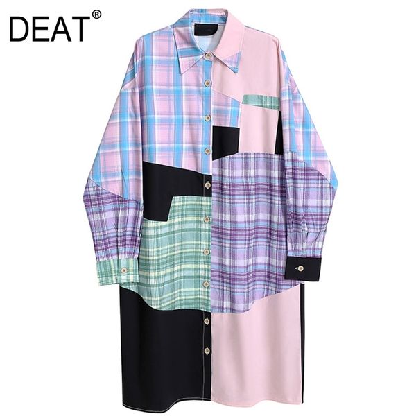 

women contrast color plaid pattern big size dress lapel long sleeve loose fit fashion tide spring autumn 1dd3634 210421, Black;gray