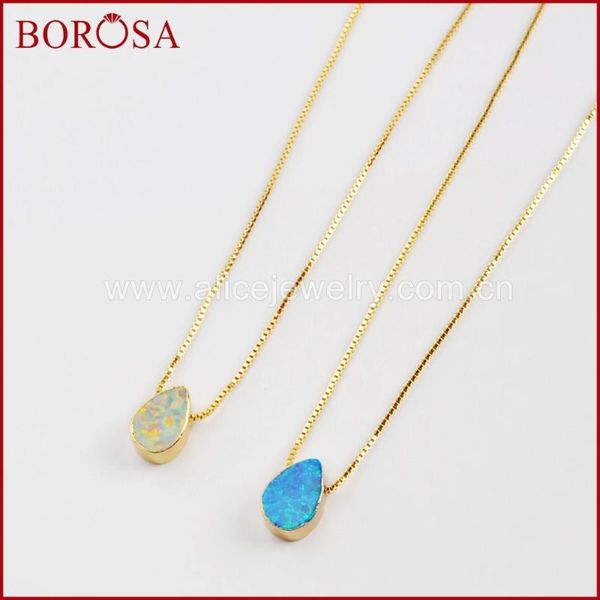 

pendant necklaces borosa 5/10pcs 7x10mm gold color teardrop white/blue japanese opal beads 17inch necklace man-made druzy g1570, Silver