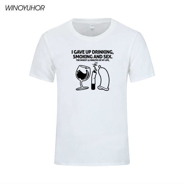 Smetto di bere fumo e sesso Divertente maglietta da uomo Estate manica corta Tee Shrit Cotton Humor Joke T-shirt Camisetas 210629