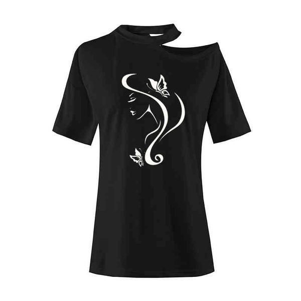 

style beauty salon girl face with butterfly printed shirt women short sleeve t-shirt summer fashion casual camisetas, White