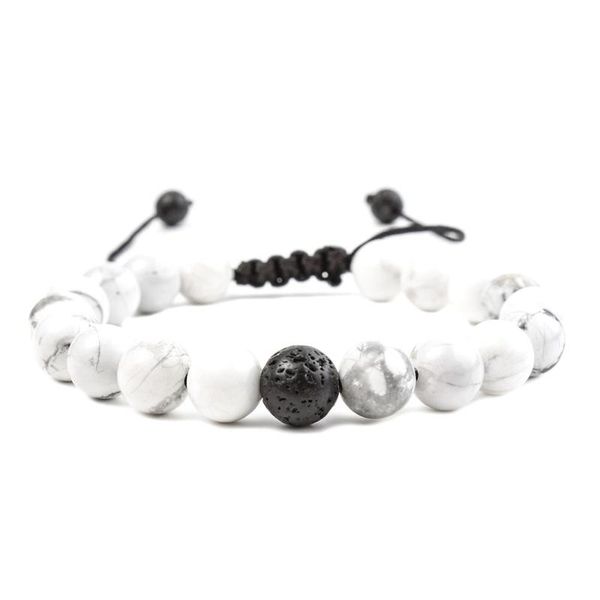 

beaded, strands 8mmwhite turquoise volcanic rock adjustable weaving men's beaded bracelet diy handmade jewelry yoga chakra couple gift, Black
