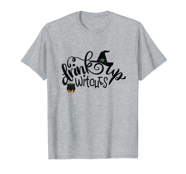 

drink up witches caudron and hat t-shirt, White;black