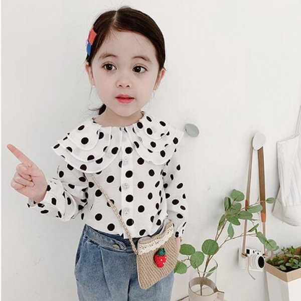 

shirts autumn spring baby toddler school girls blouse white dot kids ruffles shirt children clothes long sleeve girl and blouses, White;black