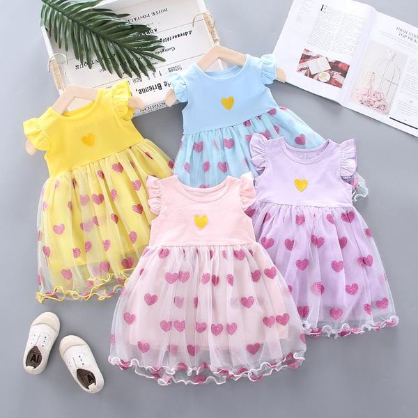 

girl's dresses 0-5year girls dress fashion love kids baby princess clothes summer lace birthday, Red;yellow