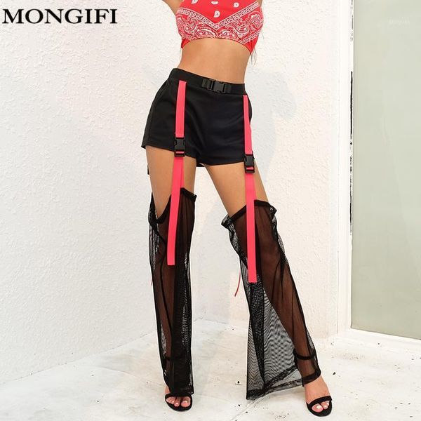 

women's pants & capris mongifi hollow out black mesh wide leg women patchwork detachable short baggy trousers streetwear, Black;white