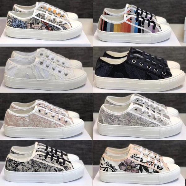 

fashion designer sneakers walk n canvas shoes lace up oblique embroidery low platform men women, Black