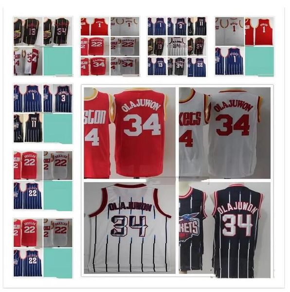 

retro vintage classic basketball 13 harden jerseys hakeem 34 olajuwon tracy steve mcgrady francis yao clyde ming drexler high quality, Black;red