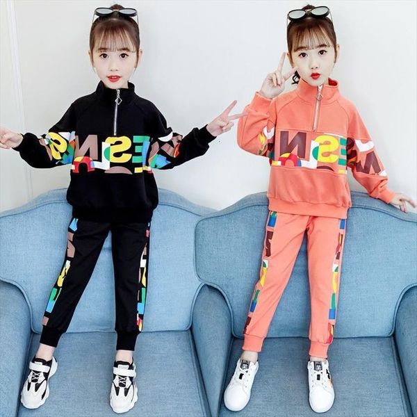 

kids clothes sets girls autumn clothing teens casual big childrens letter sweater pants fashionable sports suits, White