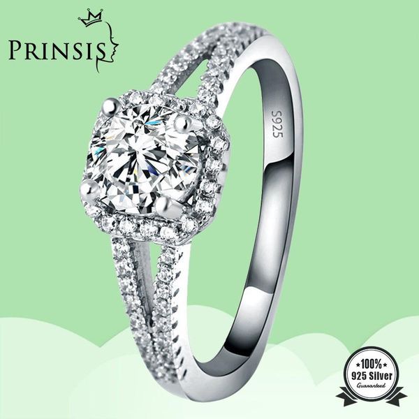

cluster rings prinsis 100% real 925 sterling silver engagement ring for women cz stone love gift girls wedding jewelry wholesale dc007, Golden;silver