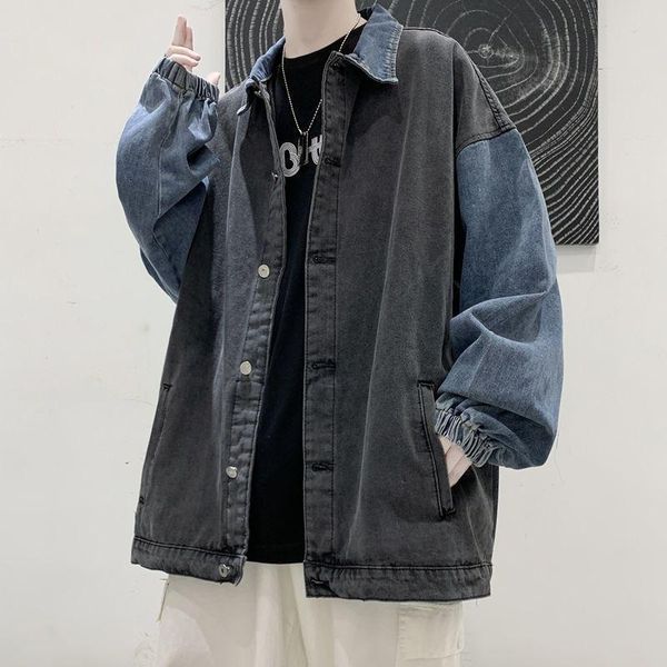 

men's jackets denim jacket men women korean loose student trend casual coat all-match hong kong style techwear motorcycle jack punk str, Black;brown