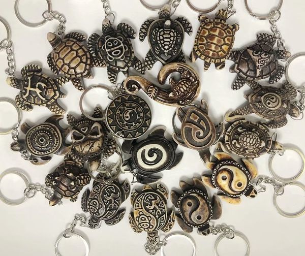 

12 pcs hawaiian surf tortoise keyrings imitation yak bone cute keychains, Slivery;golden