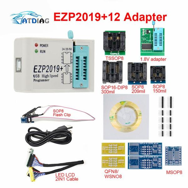 

code readers & scan tools full set ezp2021 high speed usb spi programmer+ 12 adapter sop8 test clip sop8/16 1.8v socket flash bois 24 25 eep