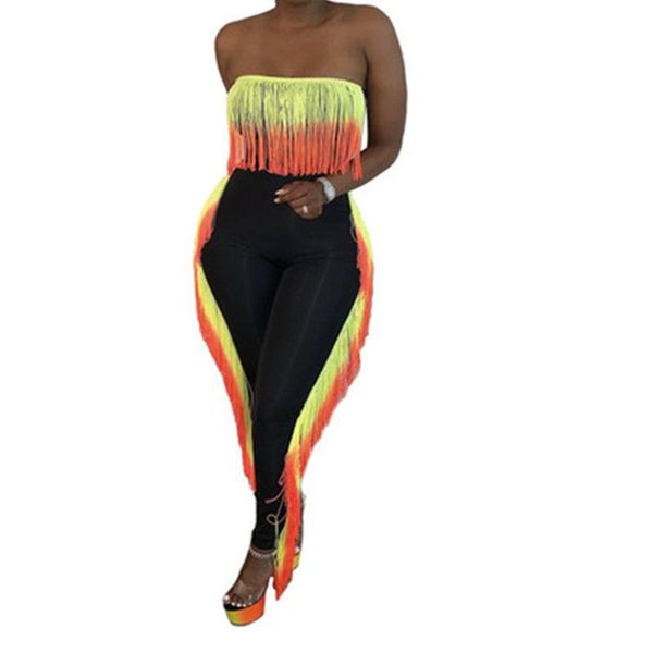 

womens gradient fringed tube tracksuits fashion trend backless pants nightclub suits designer female slim casual 2pcs sets, Gray