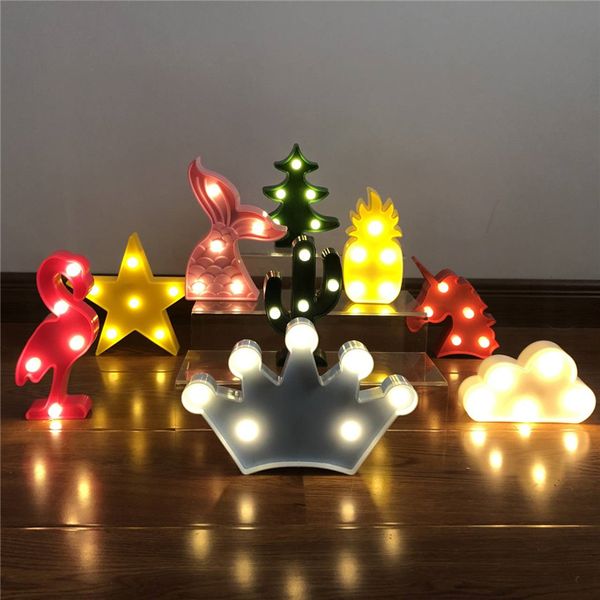 Lampada a LED per modellazione di ananas/fenicottero/cactus a forma di cartone animato 3D, regalo carino per la decorazione
