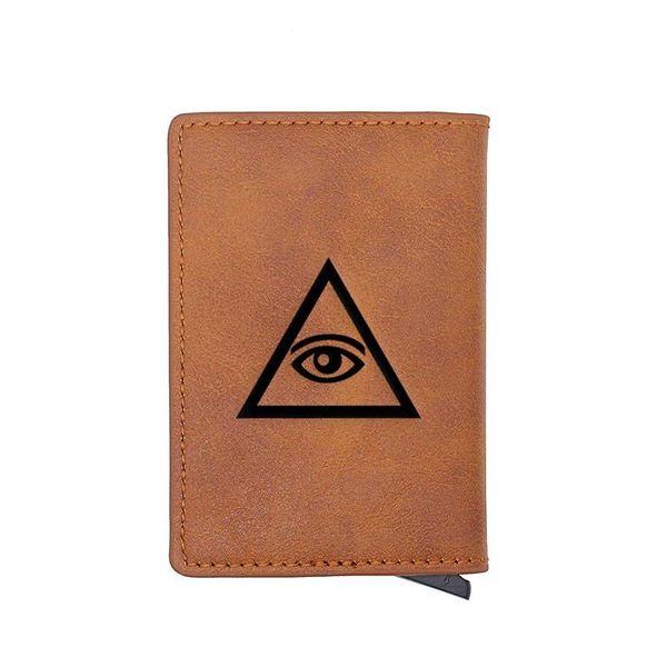 

card holders personality all-seeing eye design holder wallets men rfid trifold leather slim mini small money bag male purses, Brown;gray