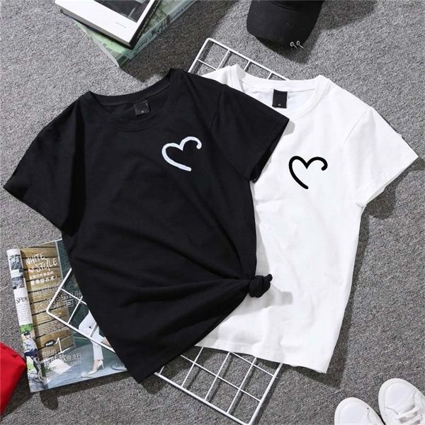 

fixsys summer couples lovers t-shirt for women casual white black tshirt women t shirt love heart print female shirt x0527