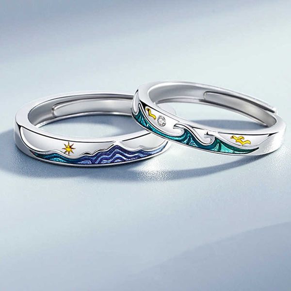 

kofsac new fashion creative mountain sea couple ring jewelry 925 sterling silvers for women men valentine's day accessories gift, Slivery;golden