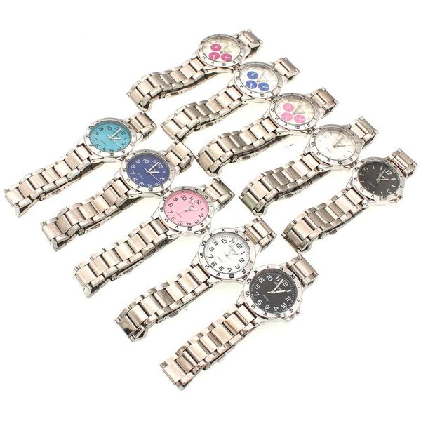 

wristwatches 10pcs women watches casual lady simple watch fashion men stainless steel quartz dress wristwatch, Slivery;brown