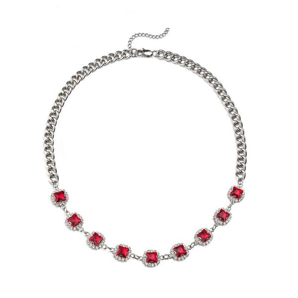 

chains fashion simple stitching necklace crystal stone titanium steel hip hop wild short chain, Silver