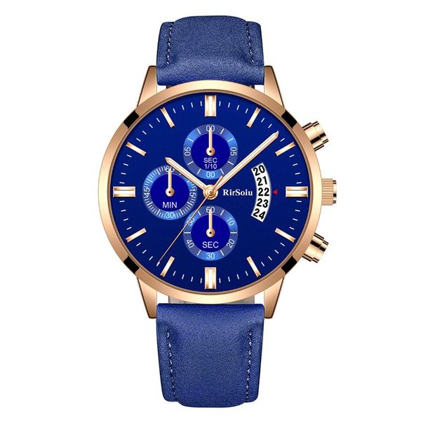 

wristwatches classic men's watch fashion three-eye six-hand five-calendar calendar waterproof leisure business luxury quartz belt, Slivery;brown