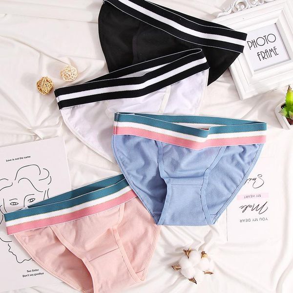 

women's panties european style cotton underwear stripe solid color fashion bikini briefs low waist seamless underpants lingerie, Black;pink