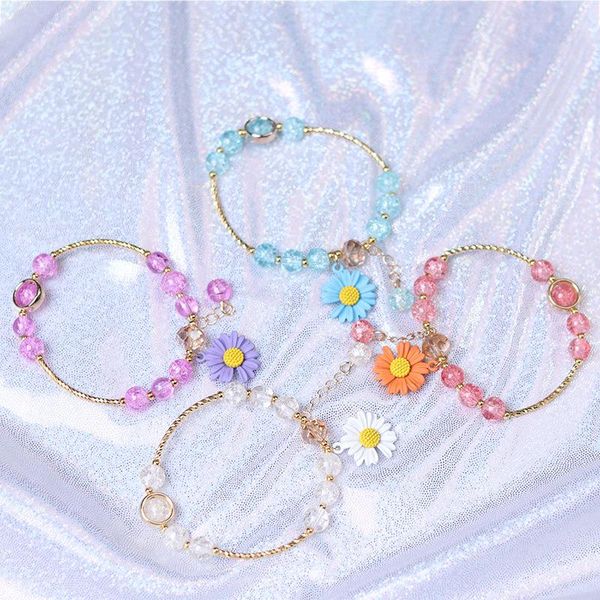 

korean sweet girl simple beautiful colorful cracked crystal beaded bracelet fashion student women's accessories jewelry charm bracelets, Golden;silver
