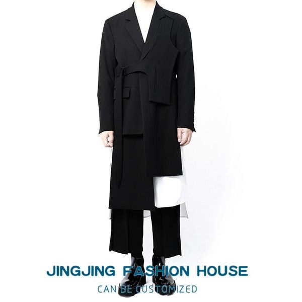 

s-6xl2021 men's suit medium length asymmetrical irregular black suits & blazers, White;black